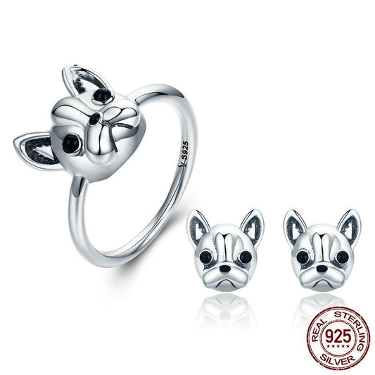 Women's French Bulldog Sterling Silver Ring 6