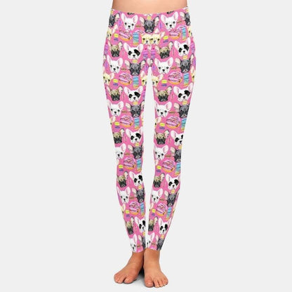 Women's Frenchie-Candy Print High-Waist Leggings M-S-L