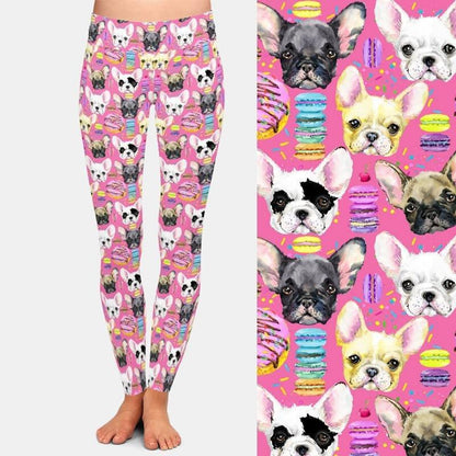 Women's Frenchie-Candy Print High-Waist Leggings M-S-L