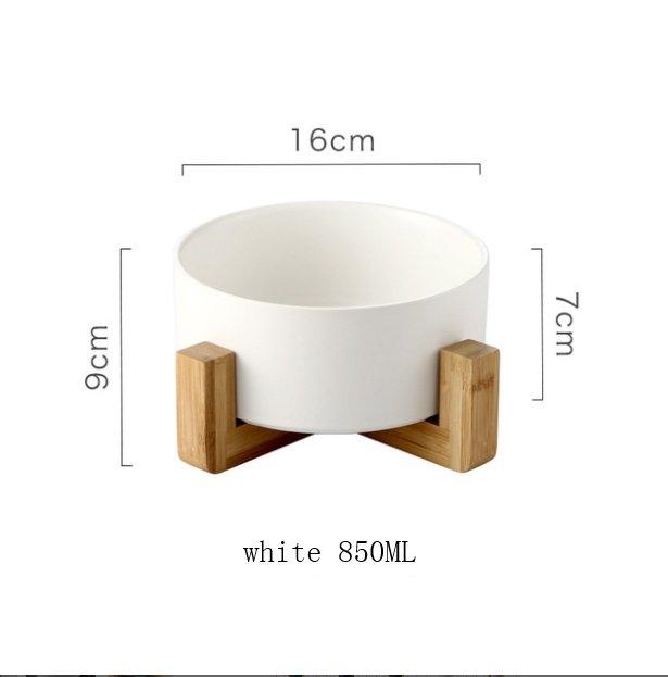 Wooden Base Food Bowl white